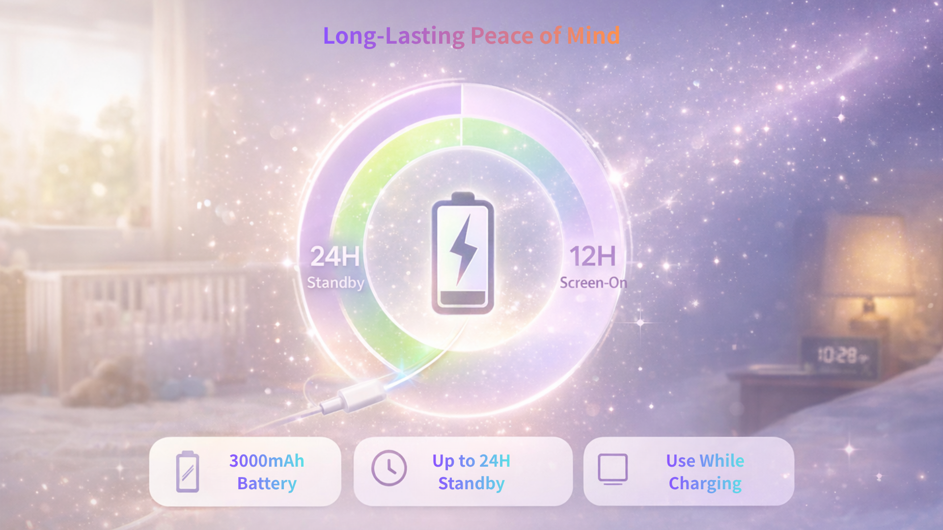 A baby monitor battery graphic for day and night use