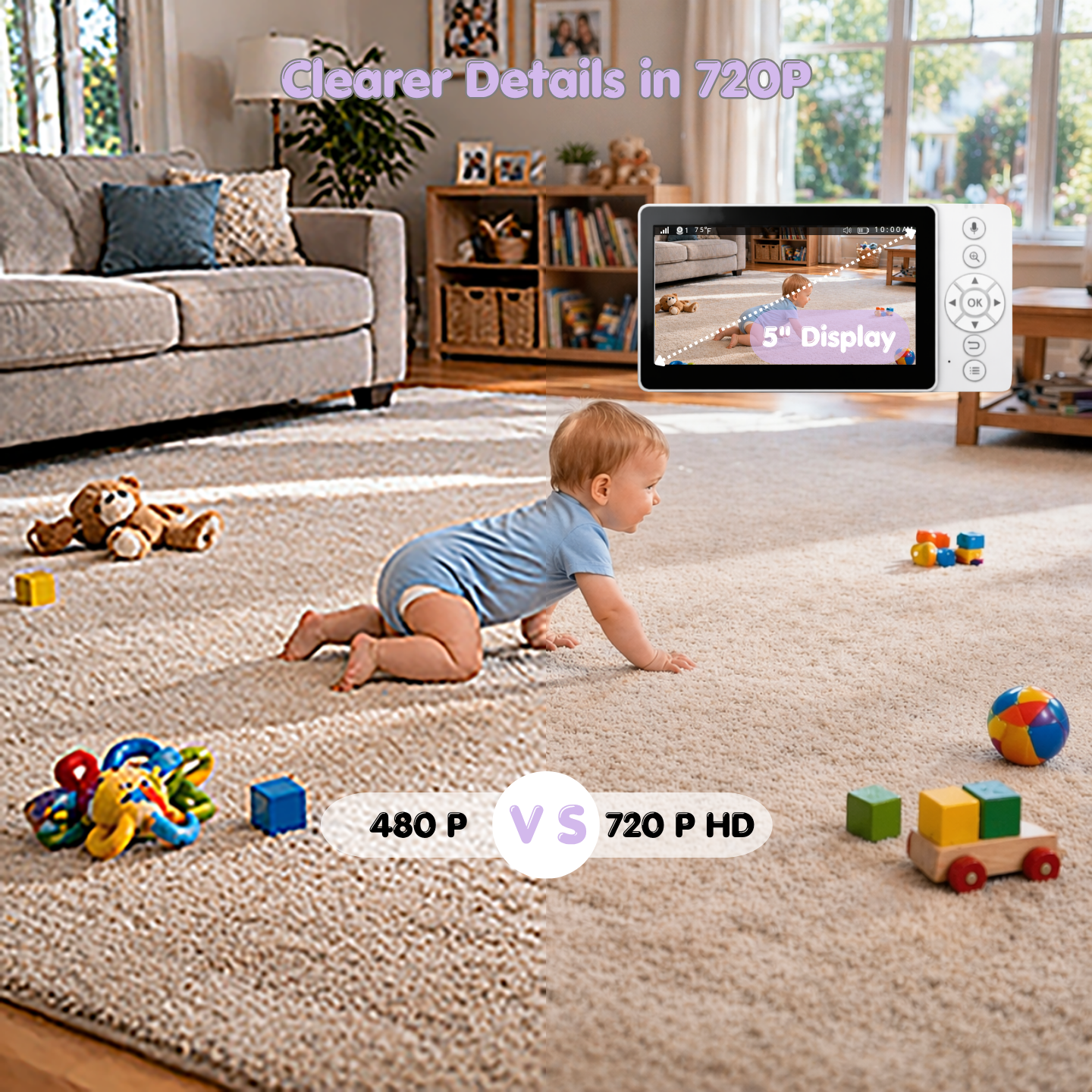 ChrisCare baby monitor clear 720P view with zoom pan and tilt