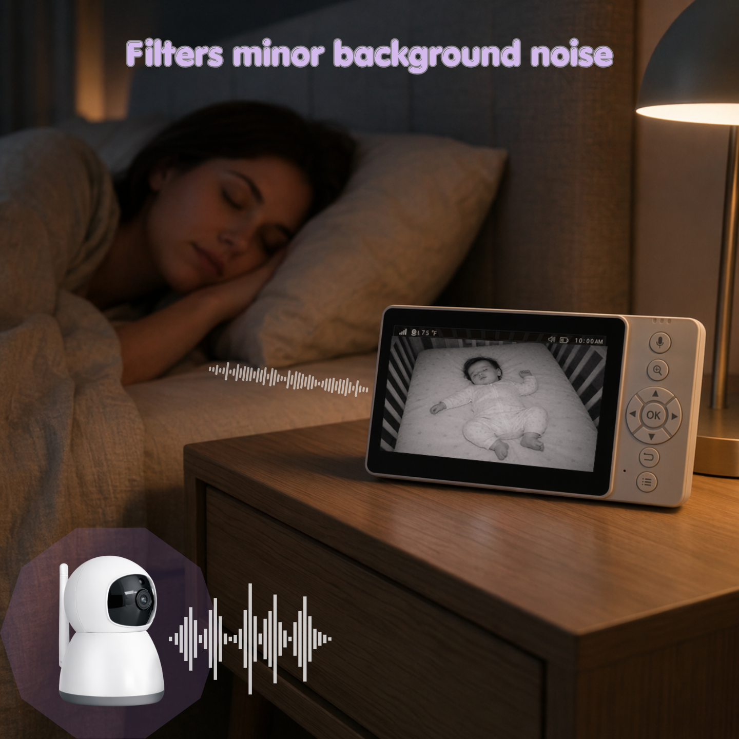 ChrisCare baby monitor background noise filtering feature