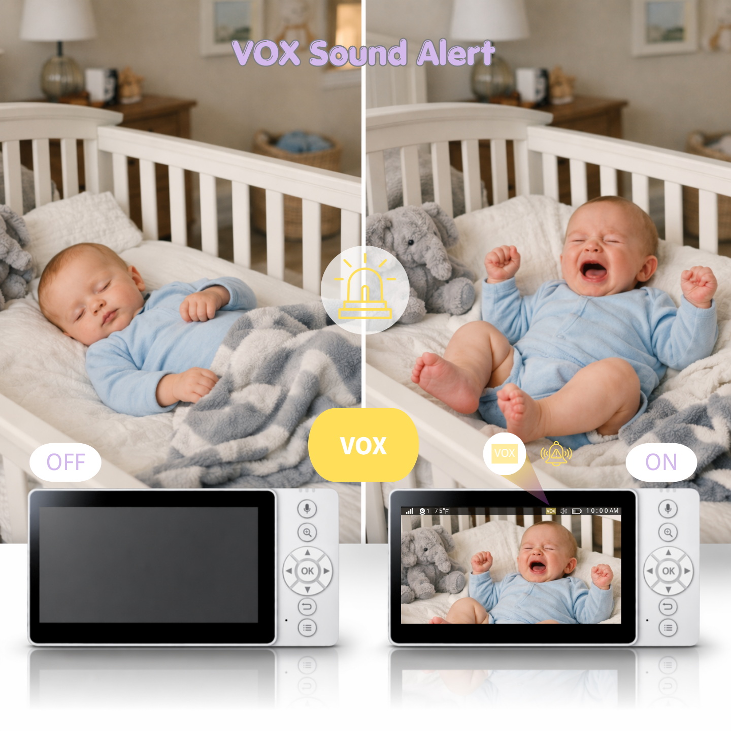 ChrisCare baby monitor VOX sound alert with sensitivity levels